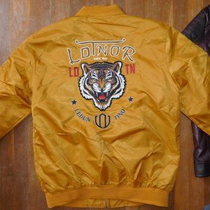 2 MENS LARGE TIGER JACKET COAT & MAROON FAKE LEATHER FAUX FUR LINED COAT JACKET